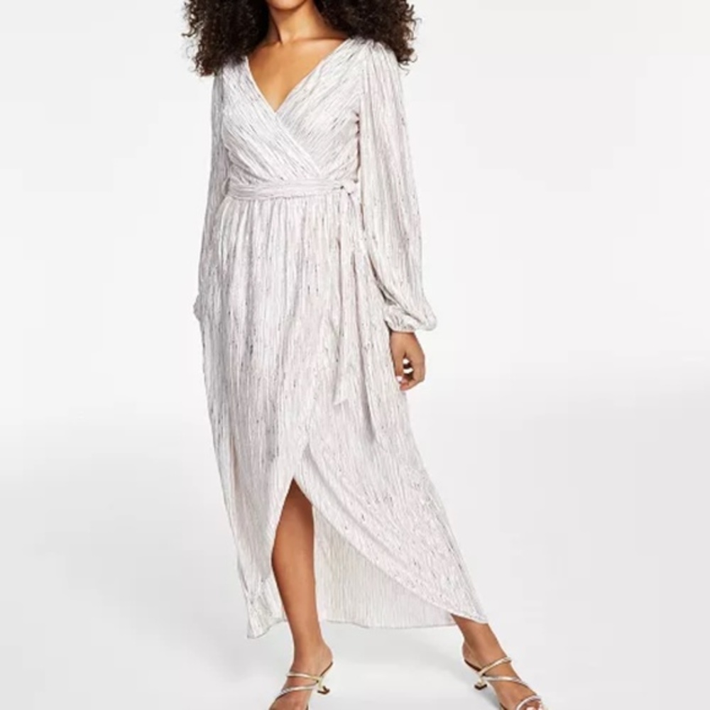 GUESS - Metallic Long-Sleeve Wrap Maxi Dress